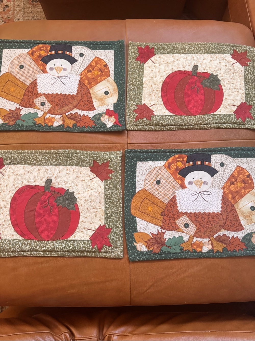 Set of 4 Fall Quilted Placemats Pumpkin Turkey Autumn Thanksgiving Farmhouse
